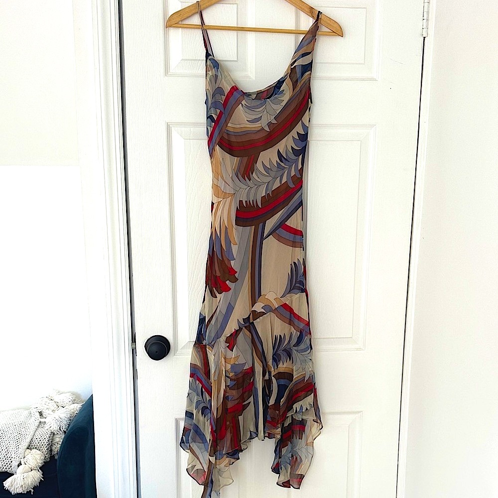 BCBGMaxAzria Red and Blue Patterned Midi Dress